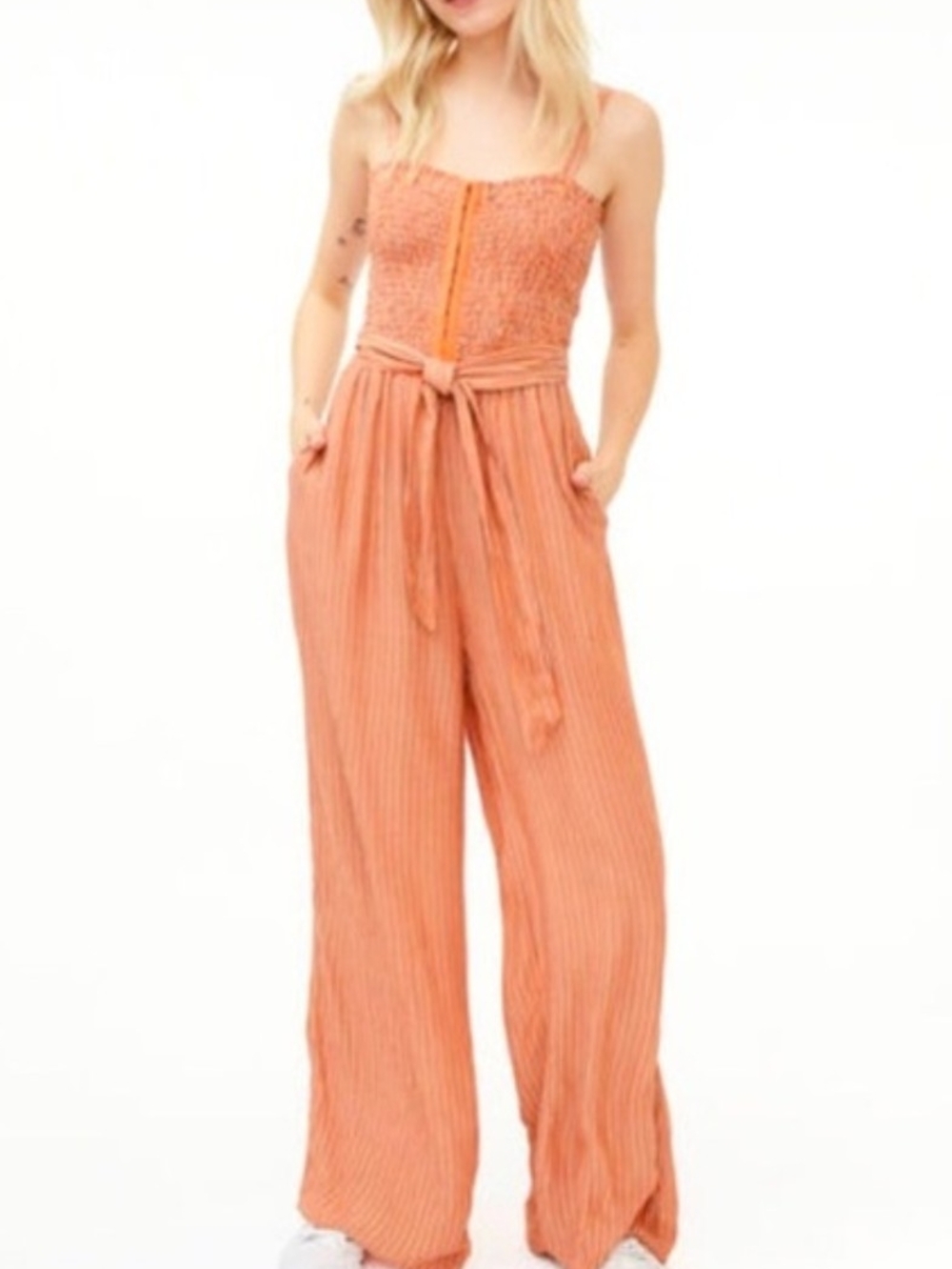 🌼B2G1🌼 Aéropostale Peach Smocked Wide-Leg Jumpsuit Size Large